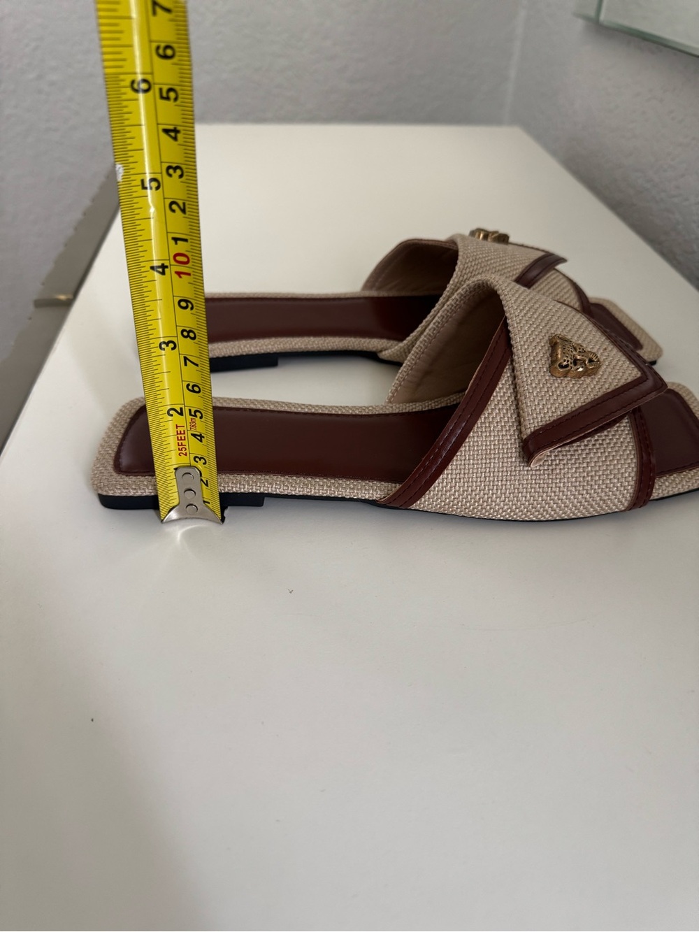 Beige and Brown Slide Sandals with Gold Accent NWOB - Picture 4 of 5